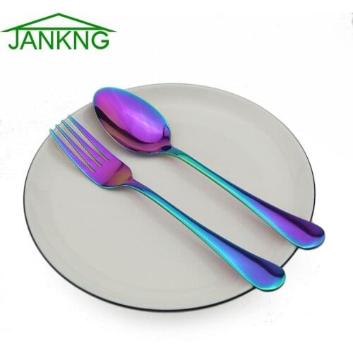 JANKNG Colorful Spoon and Fork Dinnerware Gold Cutlery Stainless Steel Dinner Set Rose Gold Cutleries Tableware set Dinner