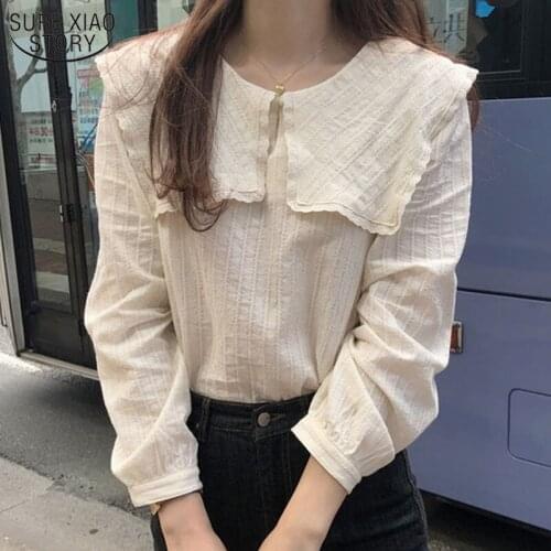 Korean Style All-Match Full-Sleeved Shirts Casual 2021 Autumn Chic Blouse Blusas Patchwork Ruffles Loose Women Tops 10187