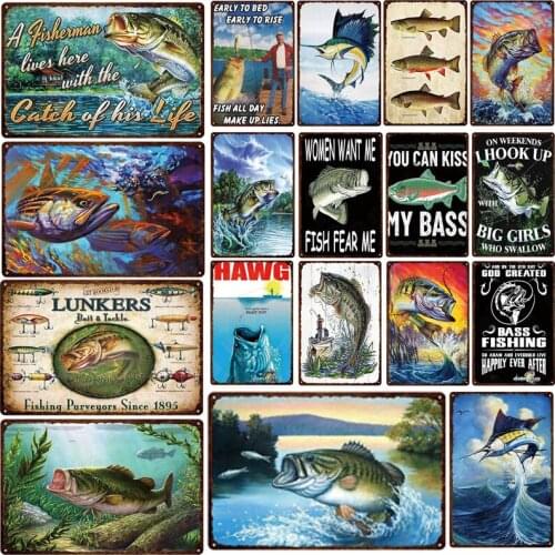 Vintage Fish Metal Poster Metal Tin Sign Billboard Plaque Decorative Iron Plates Wall Decoration For Man Cave Fish Store