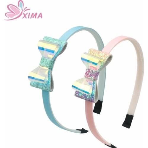 XIMA 1Piece Glitter Hair Bows Headband Plastic Hair Hoop PVC Bows Hairbands for Kids Children Hair Accessories