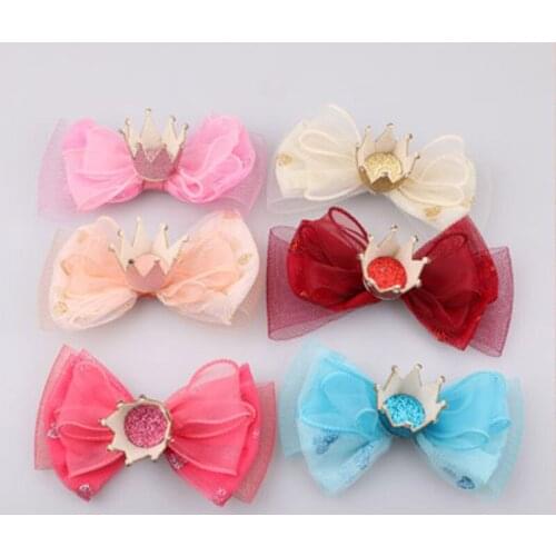 Princess Girl Hair Jewelry Clips Headband Decoration 3D Chiffon Crown Ribbon Bow Tiaras Ornament Garment DIY 6pcs 18pcs