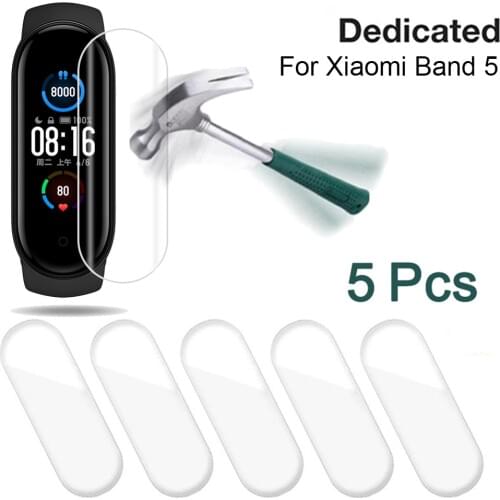 5 Pcs Full Cover Screen Protector Film On For Xiaomi Mi Band 5 Smart Wristband Bracelet Protective Glass Films on xaomi mi band5