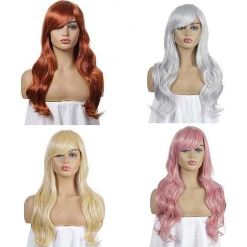 70cm Women Long Wavy Bangs Synthetic Hair Wig Anime Cosplay Party Hairpiece Hair Accessories