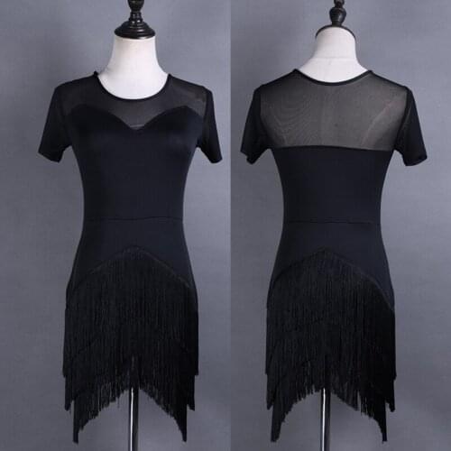 New Latin Dance Dresses For Women Black Fringe Dress Short Sleeves Summer Dancing Practice Clothes Rumba Cha Cha Samba Wear 899