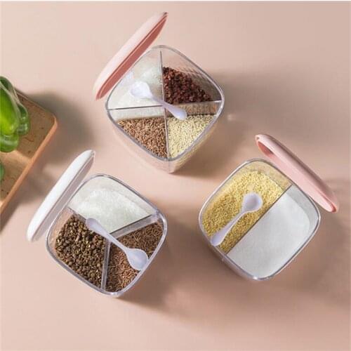 2/3/4 Grids Spice Jars with Spoon Seasoning Box Spice Storage Box for Spice Sugar Salt Condiment Jar Kitchen Storage Container