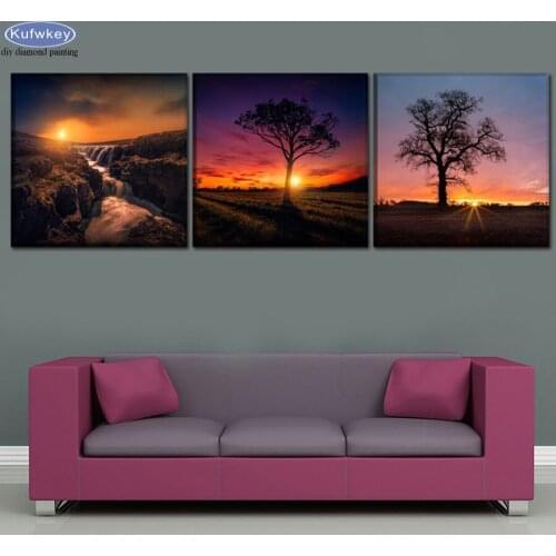 3pcs/set,5D Diamond Embroidery Sunset And Sunrise Landscape Diy Diamond Painting Cross Stitch Mosaic Square/Round Rhinestones