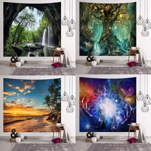 3D landscape series tapestry, country landscape sheltering cloth background cloth, dense forest starry sky wall hanging cloth