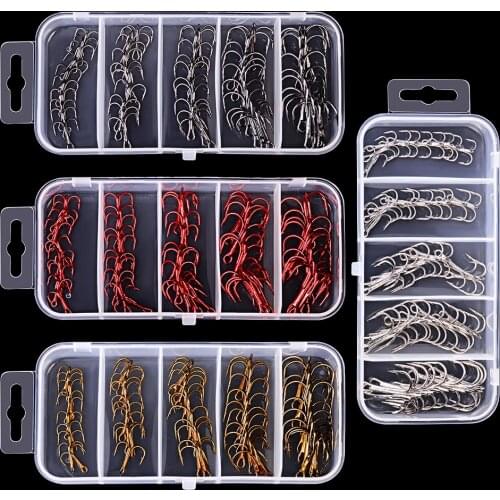 50Pcs/Box 2#/4#/6#/8#/10# Fishing Hooks High Qulity Black Color Jig Big Hook Treble Hooks