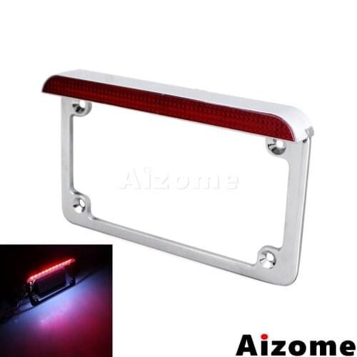 Aluminum Motorcycle Number Plate Holder 7x4" License Plate Frame w/ LED Tail Light Brake Lamp For Harley Cafe Racer Custom