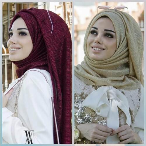 Shimmer Pleated Hijab Scarf Plain Shiny Crinkle Shawl Muslim Hijabs Women Scarf