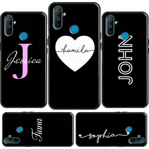 Black Personalised Name Initials For OnePlus 8 Pro 9 Pro 9R Nord 8T Phone Case For OPPO Realme GT Neo 6 7 8 Q3 Pro C3 C21