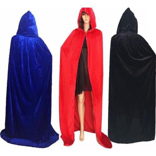 Adult Black Velvet Hooded Vampire Cape Halloween Party Cloak Size S-XL cosplay death Retro Gothic heroic men purple red Cloak