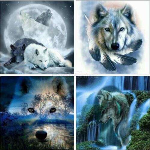 CraftArtGo 5D DIY Diamond Embroidery wolf Full Square Round Rhinestone Mosaic Painting Cross Stitch Flowers Diamond Kit