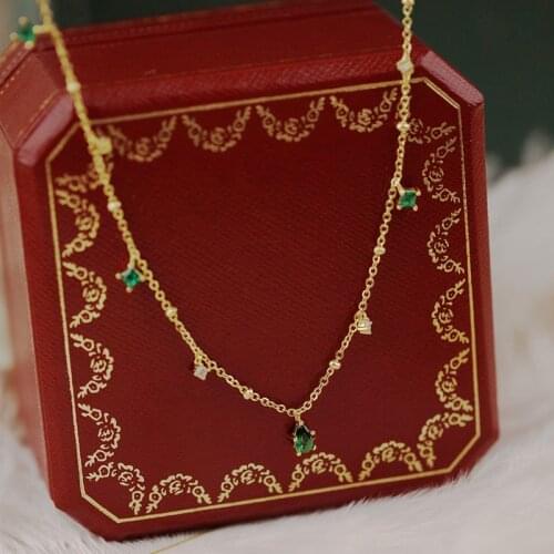 Valentines Day Green Cubic Zircon Real 925 Sterling Silver Womens Necklace Gold Color Chokers Necklaces Fine Jewelry YNC150