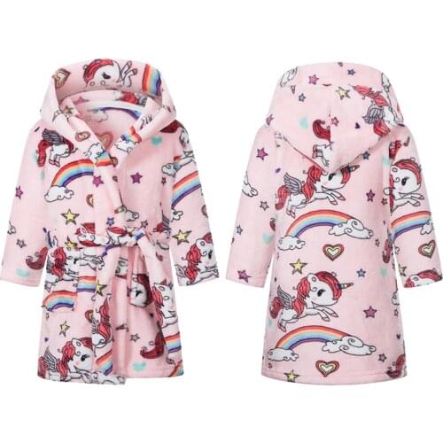 Childrens Robe Flannel Baby Bathrobe Long Sleeve Hooded Kids Bath Robe Lovely Cartoon Animal Child Boy Girls Pajamas Night Gown