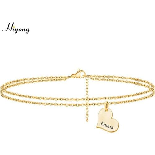 HIYONG Double-layered Custom Bracelet Heart Shape Name Bracelets Gold Silver Color Nameplate Customize Bracelet Femme Jewelry