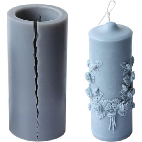 Candle Mold 3D Rose Flower Carved DIY Cylindrical candle mold European magic style retro fancy Silicone scented candle Mould