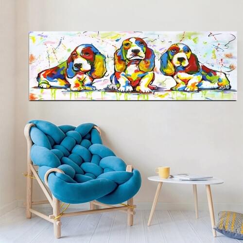 Large Size Canvas Art Cute Colorful Dog Animal Graffiti Oil Painting Wall Pictures Living Room Poster Print Home Decor no frame