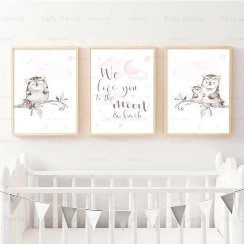 Cartoon Owl Poster Canvas Painting Art Letter Cute Wallpaper Simple Craft Picture Nordic Print Decoration Home Bedroom