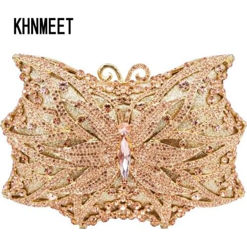 Fashion butterfly Designer Crystal Day Clutch Champagne Evening Bag Hollow Out Party Wedding Purse Women Clutch Bag SC540