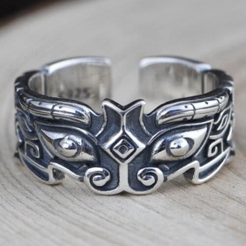 925 Sterling Silver Vintage Pixiu Mens Ring S925 Resizable Size Retro Fine Rings All Fingers Jewelry Gift For Man Boyfriend