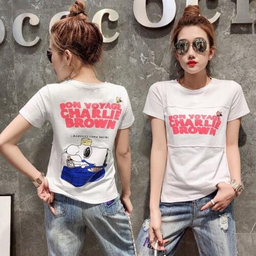 Korean version of loose large size shirt women 2020 new cartoon printed t-shirt women short-sleeved summer cotton was thin shirt