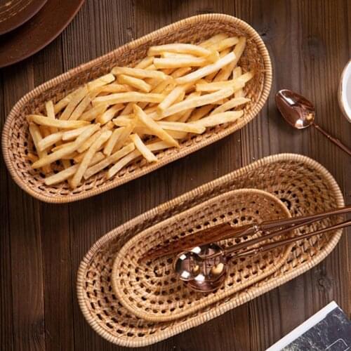 Snack Box Food Storage Boxes Fruit Organizer Basket Rattan Woven Rectangular Storage Basket Container Holder Sundries Organizer