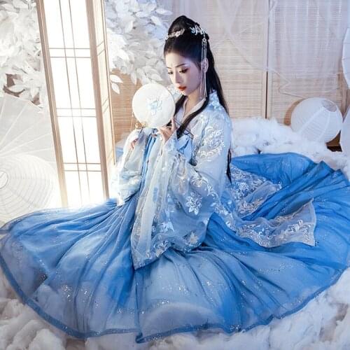 Beautiful Sequin Hanfu Dress Fairy Clothes For Women Folk Dance Wear Festival Outfits Photography Stage Costume Hanfu BL3829