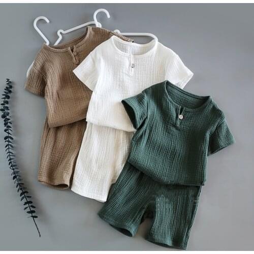 Baby Summer New Cotton and linen Suit Boys and Girls Short Sleeve + Shorts Two-Piece Set Kids Clothes for boys