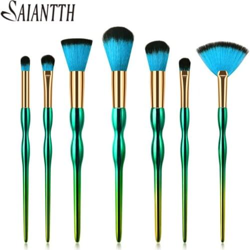 SAIANTTH 7/8pcs gourd handle makeup brushes set dark green fan highlighter brush professional pincel maquiagem cosmetic brochas