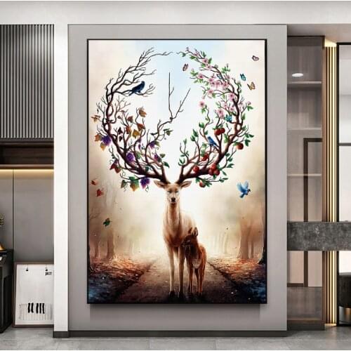 Nordic Canvas Painting Forest Animal Elk Wall Art Deer Child Poster Print Wall Picture for Living Room Home Decoration Cuadros