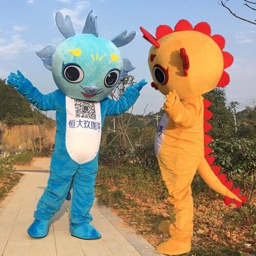 New Blue Yellow Red Dragon Mascot Costume Fancy Dress Adult Size Cartoon Clothing Cosplay for Halloween Carival Party Event