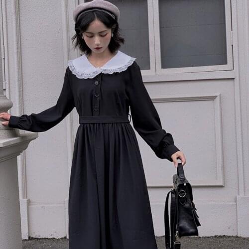 Dress Women Long Sleeve Lolita Dresses Japanese Sweet Long Ladies Elegant Dresses Long Sleeve Dress Black Vintage Dress