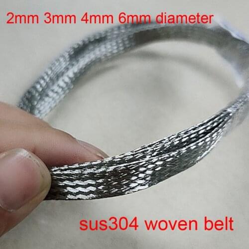 2mm 3mm 4mm 6mm sus304 stainless steel woven belt braided strap metal Knitted Strip Sleeving Wire shield sleeve conductive band