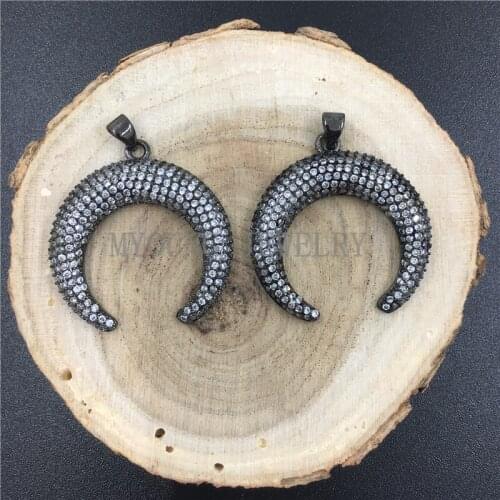 MY0705 Crescent Shape Micro Pave Zirconia Pendant Charm Gun Black Edge and Bail Necklace Pendant