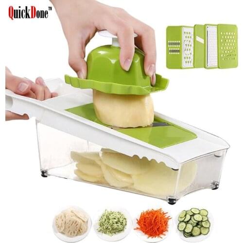 QuickDone Multifunctional Mandoline Slicer Vegetables Cutter with 5 Blades Vegetable Peeler Carrot Grater With Container AKC6086