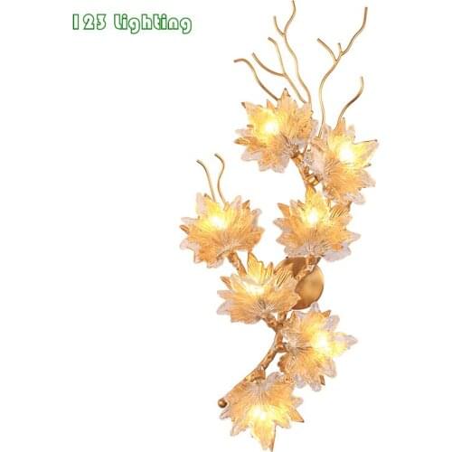 Romantic Flower Wall lamp Living room Bedroom Wall Sconce Hotel Hall Wall light Clear Glass Golden Metal G4 LED Bulb Loft Deco