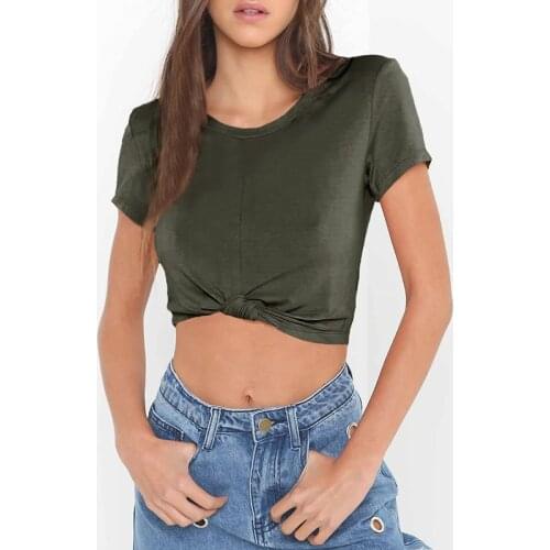 Sexy Women T-shirt Fitness Workout Tops For Women Sport Gym Wear Knotted Crop Top Cotton Short-sleeved Slim Yoga Jacket