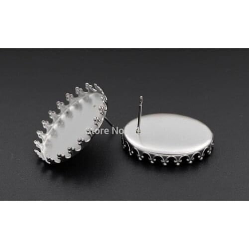 13x18mm 18x25mm Glass Cameo Cabochons Bases Stainless steel Earrings post Oval Crown Bezel stud Earrings DIY Findings NO Fade