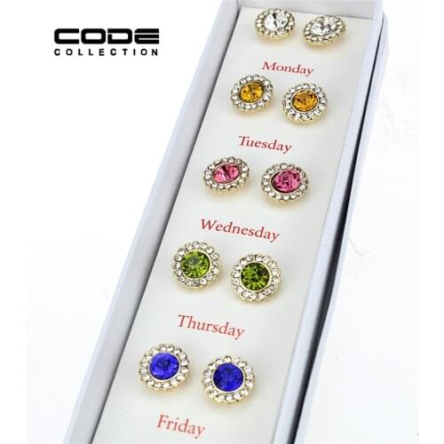 5Pairs/Set Imitate Rhinestone Stud Earrings Set Women Round Brincos Crystal Earing Studs Ladies Small Earings With Gift Box