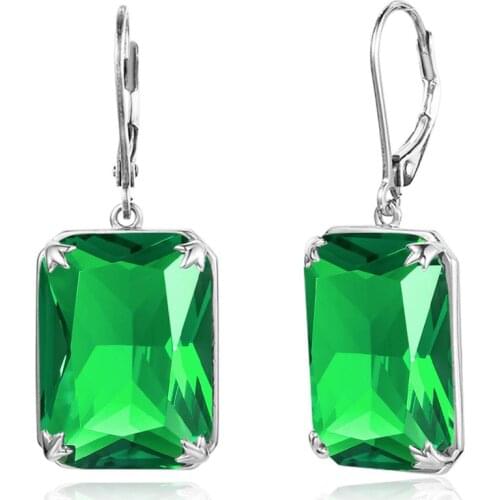 Real 925 Sterling Silver Emerald Earrings For Women Big Gemstone Earrings Fine Jewellery Rectangle Trendy Silver 925 Jewelry
