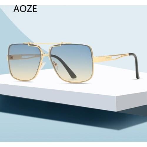 2021Fashion Stylish Metal Square Pilot Style Gradient Sunglasses For Men Luxury Brand Design SunGlasses lunettes de soleil homme