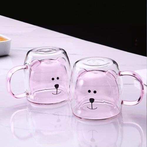 Glass Mug 3D Cute Bear Innovative Double-layer Glass Animal Double-layer Milk Juice Teacup