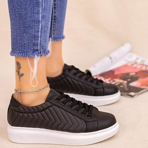 Tonar İva Black Skin White Bottom Lace-Up Sports Shoes New Season Convenient Seasonal Style Sneaker