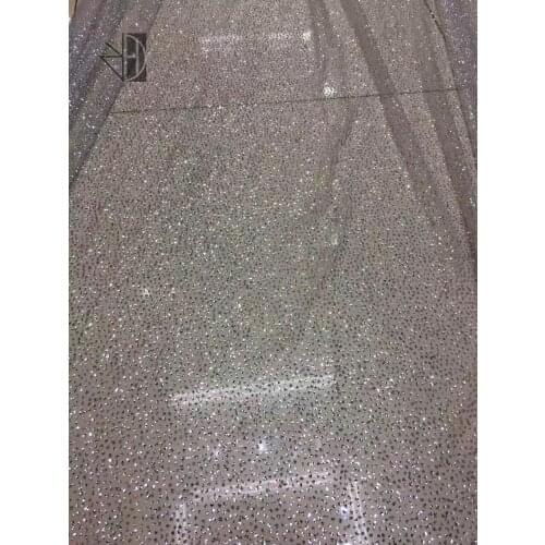 Embroidered Nigerian Laces Fabric with SYJ-7183 glued glitter for evening dress