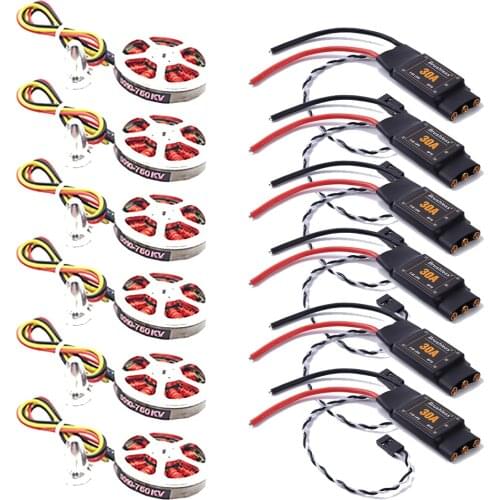 High quality 6Pcs/lot 5010 360KV/750kv High Torque Brushless Motors + 6Pcs Brushess 30A ESC OPTO 2-6S for F550 ZD550 ZD850