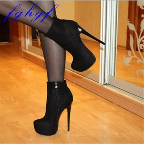 Fghgf Women boots for women, topless boots with a round head of 16cm and high heels, black, and chic for weddings and part