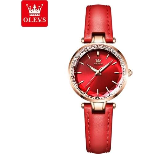 OLEVS 2021 Woman Watches Red Leather Strap Top Brand Luxury Watch Women Quartz Waterproof Womens Wristwatch Ladies Girls Clock