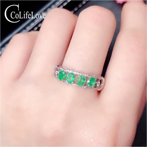 CoLife Jewelry 100% natural Zambia emerald ring 4 pieces 3mm*4mm emerald silver jewelry solid 925 silver emerald ring