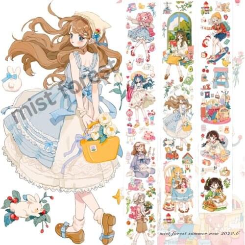 1 Loop 5 X 100cm Kawaii Girl On Holiday Cute Washi Tape Sample Pet Special Oil
